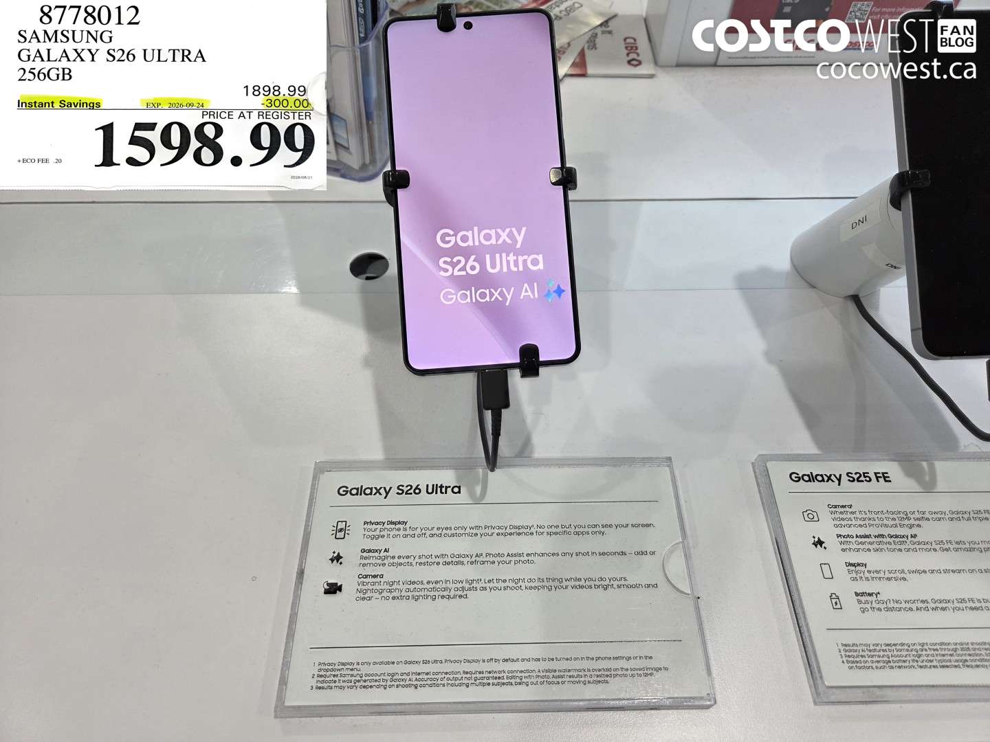 8778012 SAMSUNG GALAXY S26 ULTRA 256GB ($300.00 INSTANT SAVINGS EXPIRES ON 2026-09-24) $1598.99