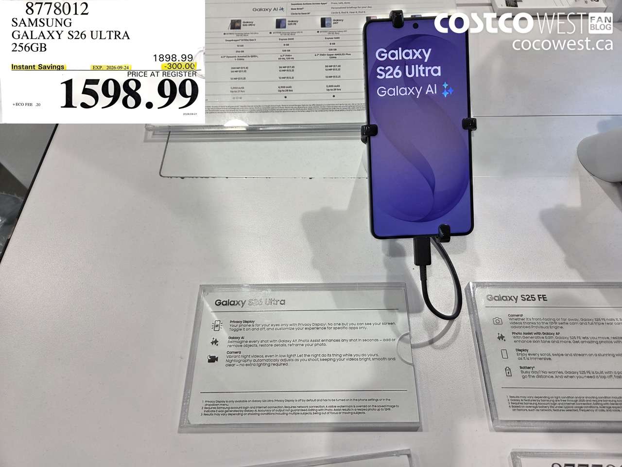 8778012 SAMSUNG GALAXY S26 ULTRA 256GB ($300.00 INSTANT SAVINGS EXPIRES ON 2026-09-24) $1598.99