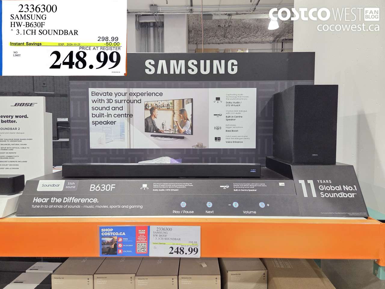 2336300 SAMSUNG HW-B630F 3.1CH SOUNDBAR ($50.00 INSTANT SAVINGS EXPIRES ON 2026-10-25) $248.99