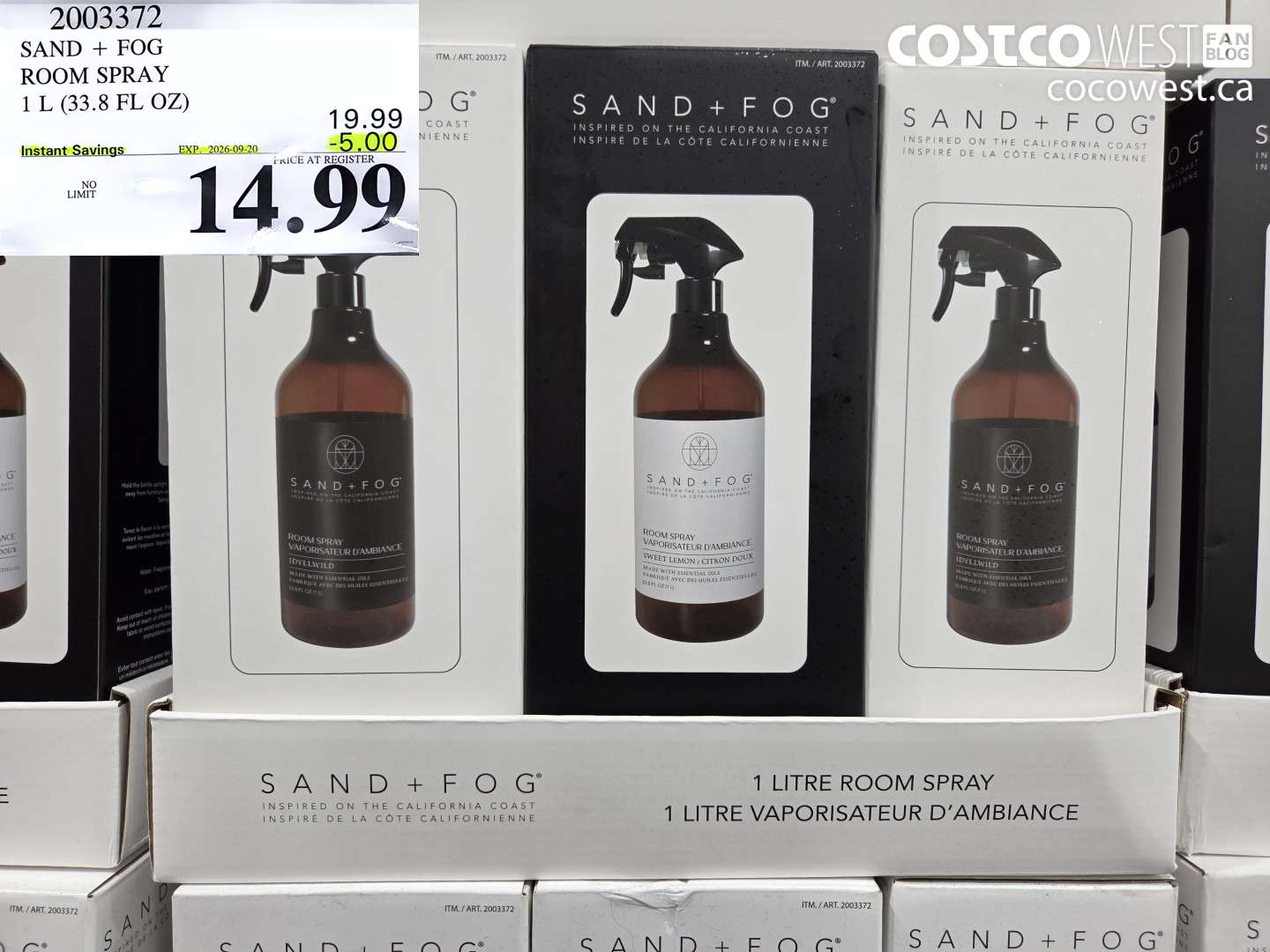 2003372 SAND + FOG ROOM SPRAY 1 L (33.8 FL OZ) ($5.00 INSTANT SAVINGS EXPIRES ON 2026-09-20) $14.99