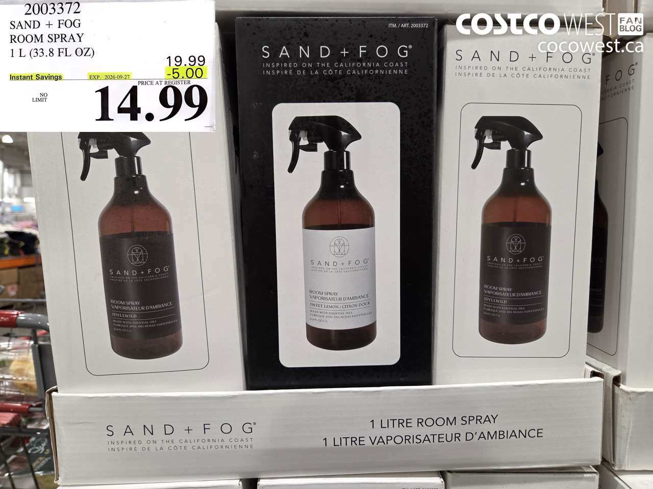 2003372 SAND + FOG ROOM SPRAY 1 L (33.8 FL OZ) ($5.00 INSTANT SAVINGS EXPIRES ON 2026-09-27) $14.99