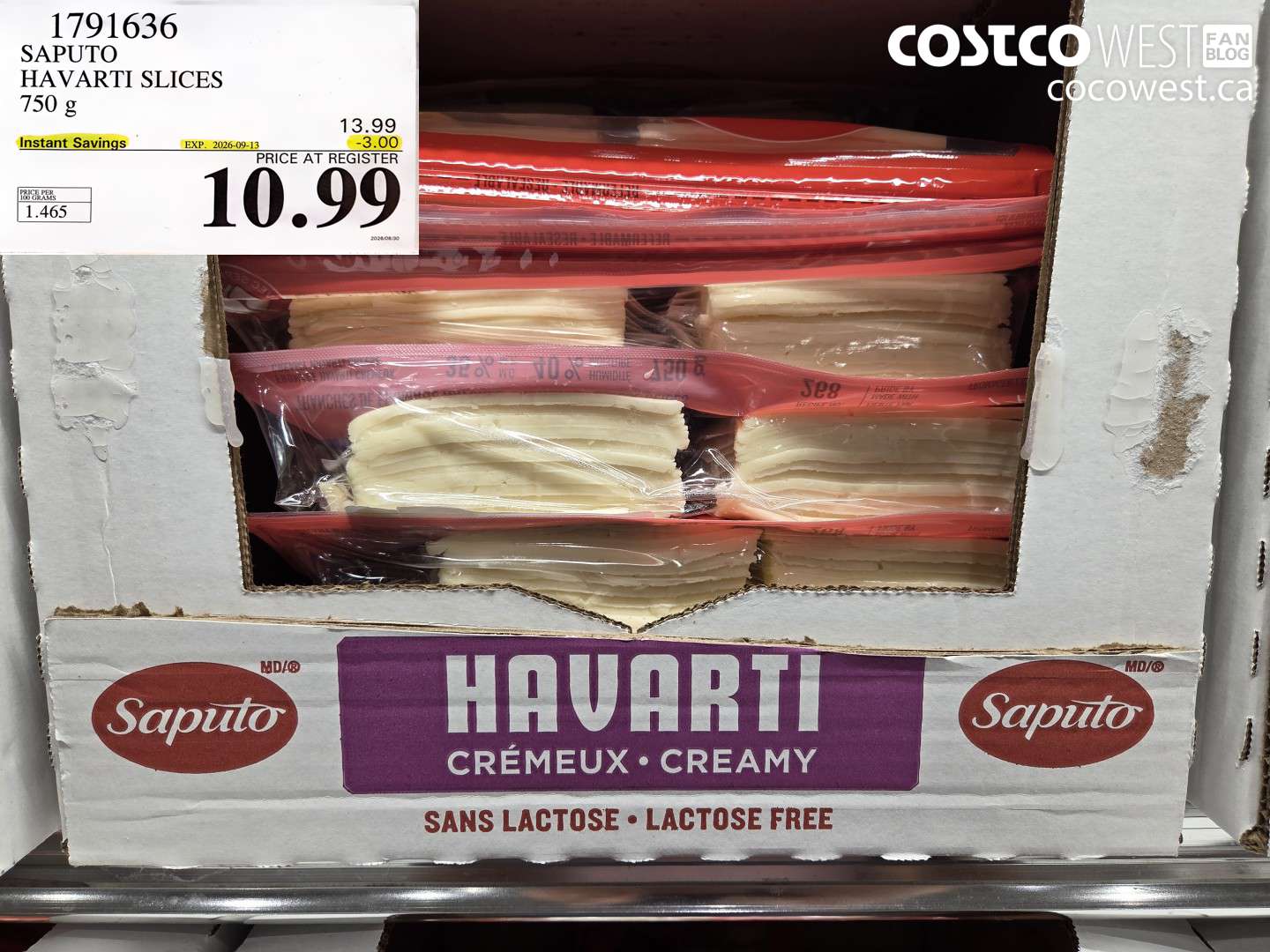 1791636 SAPUTO HAVARTI SLICES 750 G ($3.00 INSTANT SAVINGS EXPIRES ON 2026-09-13) $10.99