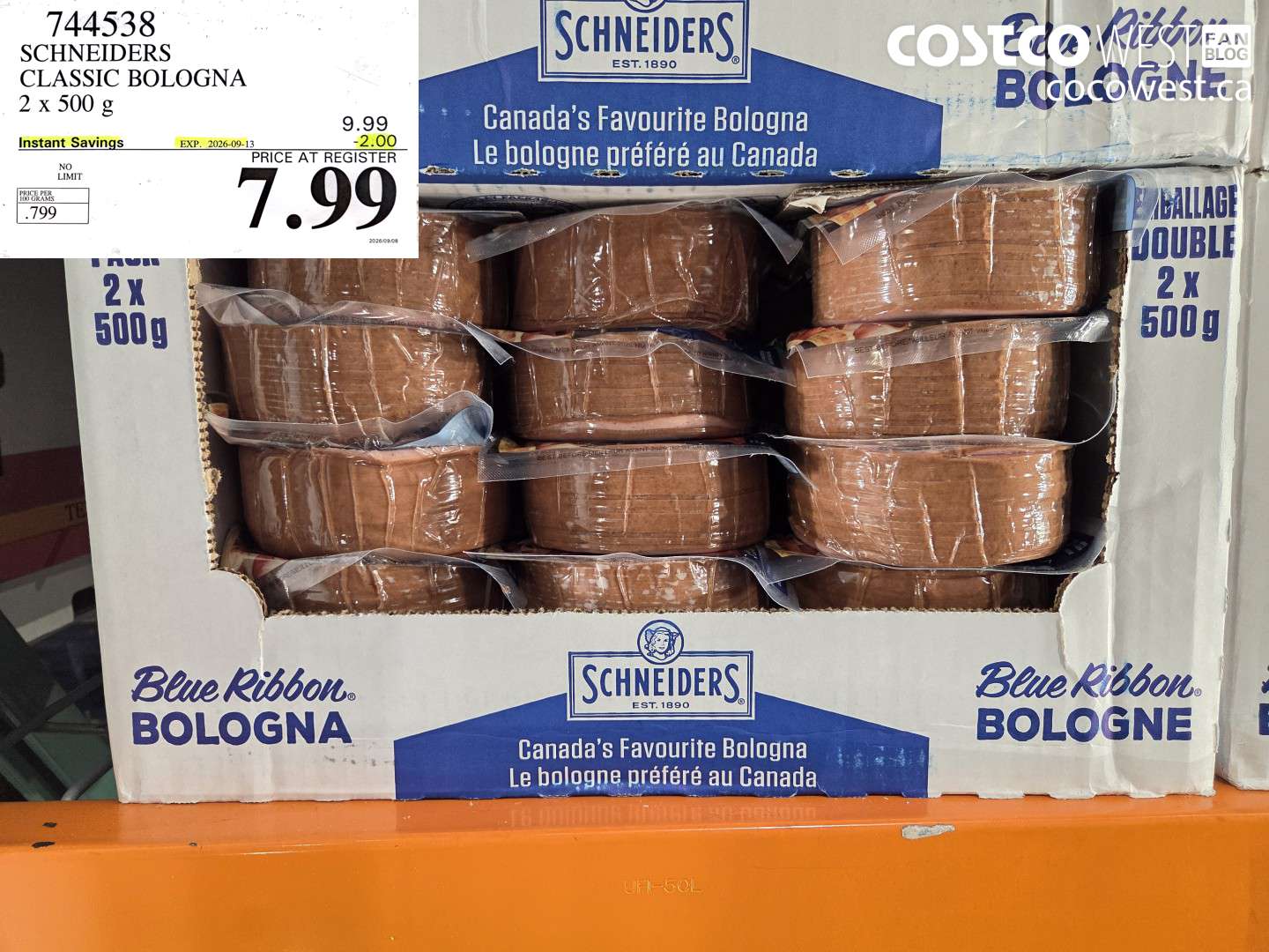 744538 SCHNEIDERS CLASSIC BOLOGNA 2 X 500 G ($2.00 INSTANT SAVINGS EXPIRES ON 2026-09-13) $7.99