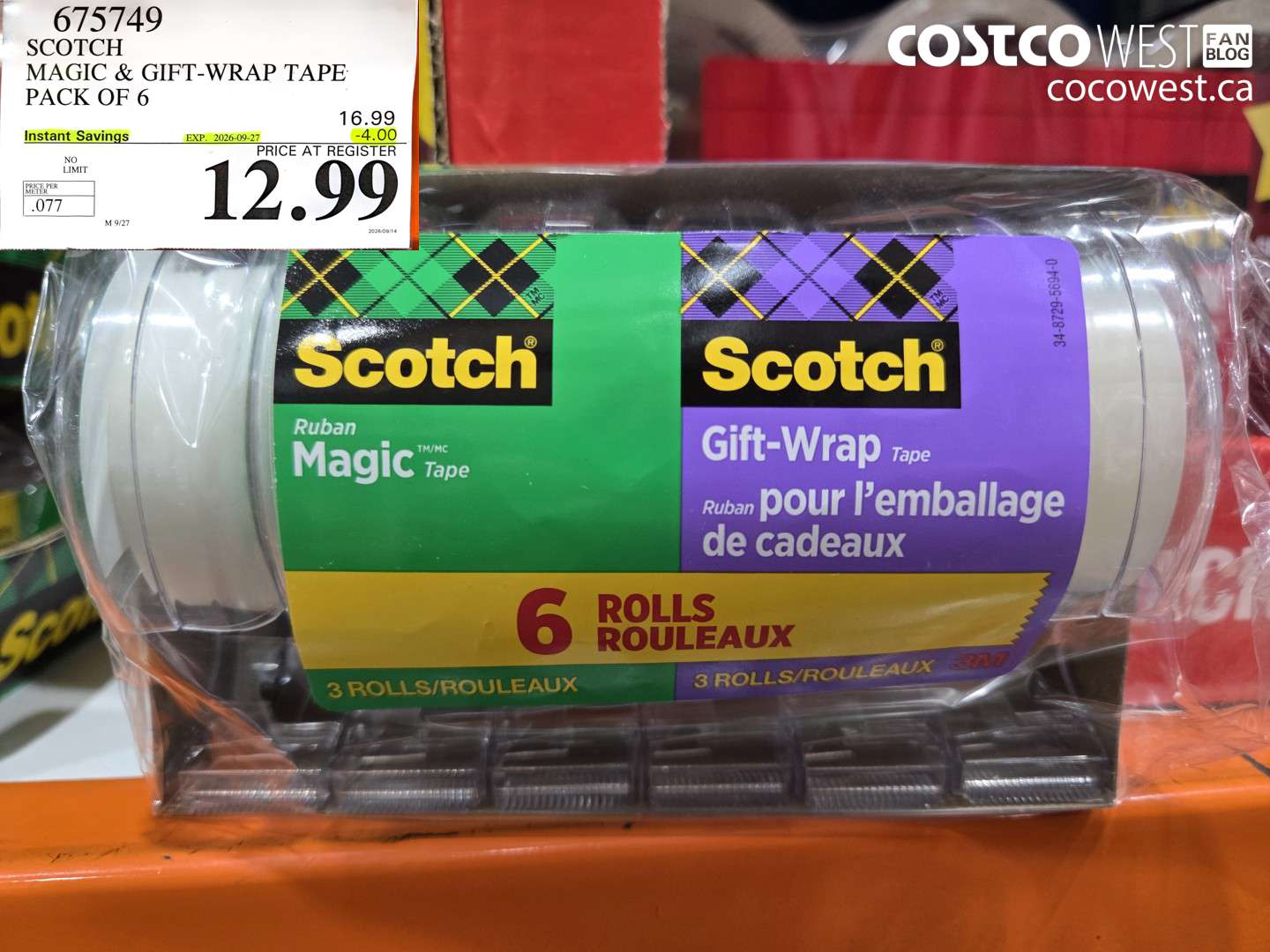 675749 SCOTCH MAGIC & GIFT-WRAP TAPE PACK OF 6 ($4.00 INSTANT SAVINGS EXPIRES ON 2026-09-27) $12.99