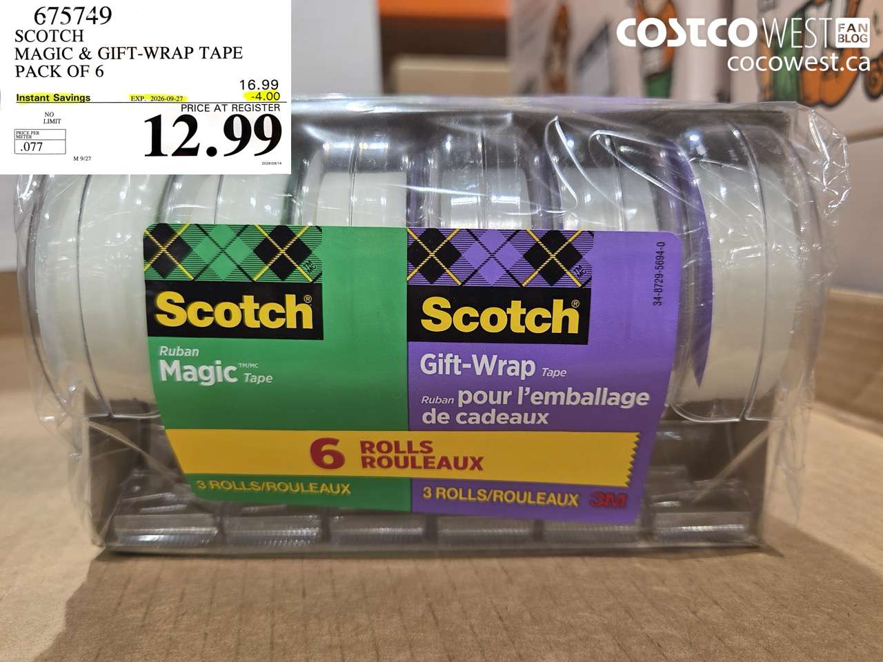 675749 SCOTCH MAGIC & GIFT-WRAP TAPE PACK OF 6 ($4.00 INSTANT SAVINGS EXPIRES ON 2026-09-27) $12.99