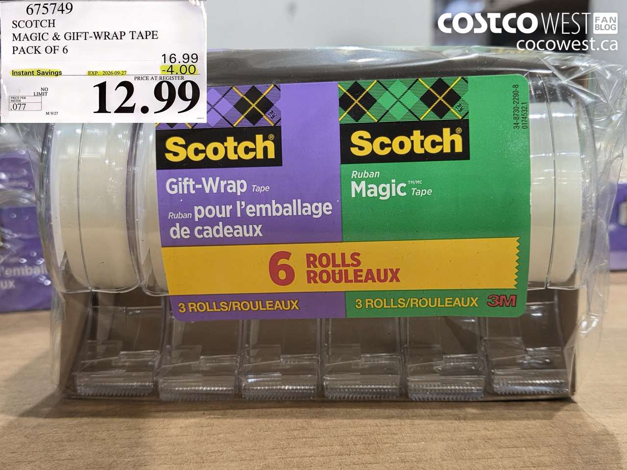 675749 SCOTCH MAGIC & GIFT-WRAP TAPE PACK OF 6 ($4.00 INSTANT SAVINGS EXPIRES ON 2026-09-27) $12.99