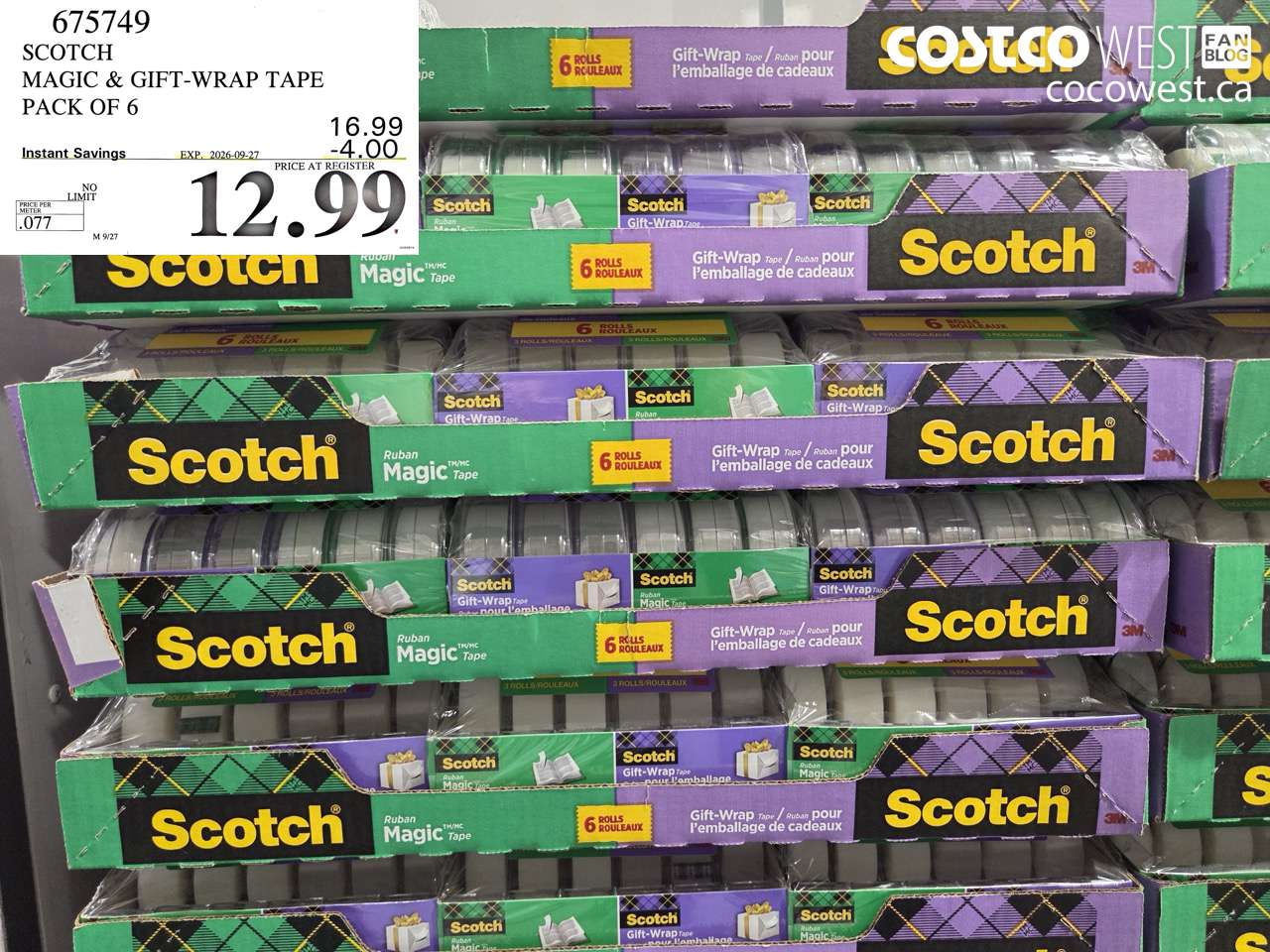 675749 SCOTCH MAGIC & GIFT-WRAP TAPE PACK OF 6 ($4.00 INSTANT SAVINGS EXPIRES ON 2026-09-27) $12.99