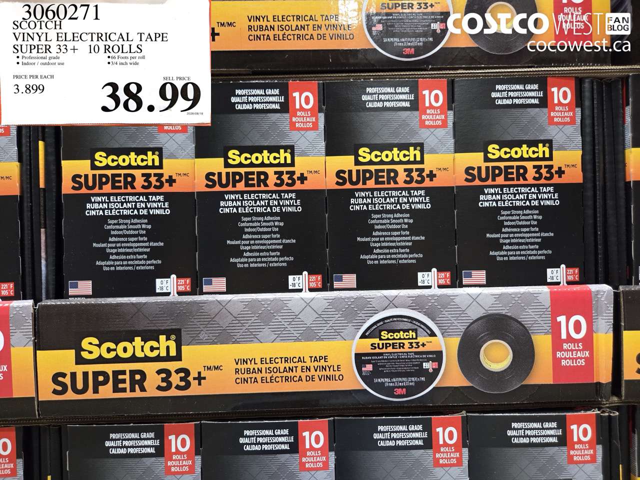3060271 SCOTCH VINYL ELECTRICAL TAPE SUPER 33 + 10 ROLLS $38.99