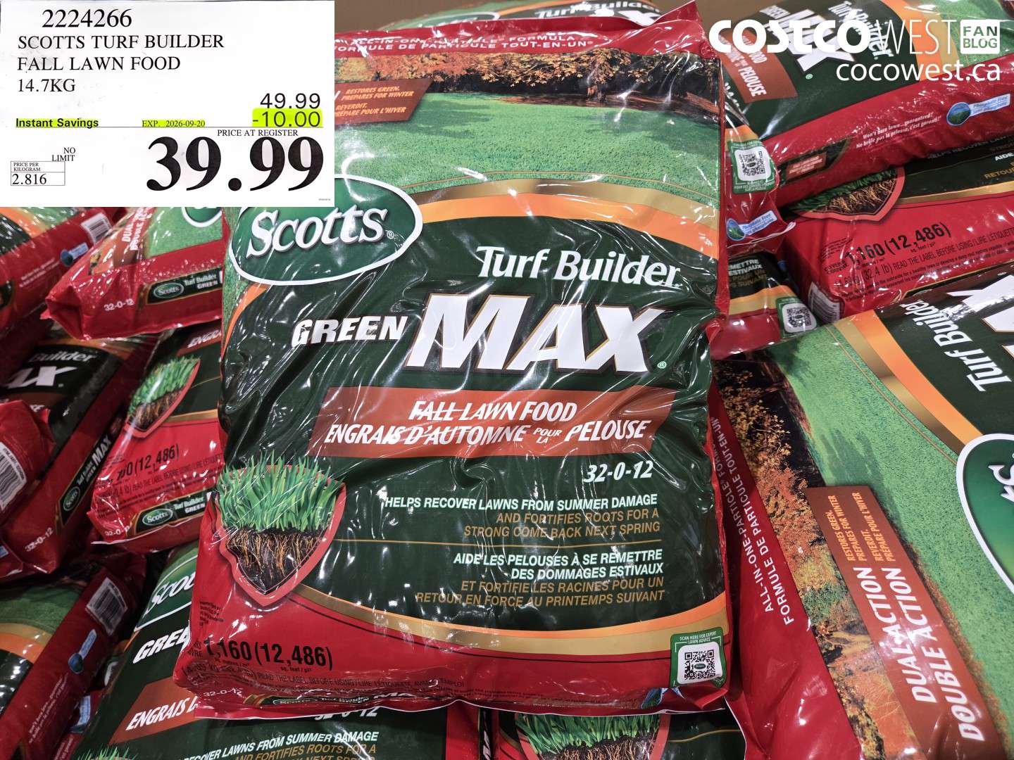 2224266 SCOTTS TURF BUILDER FALL LAWN FOOD 14.7KG ($10.00 INSTANT SAVINGS EXPIRES ON 2026-09-20) $39.99
