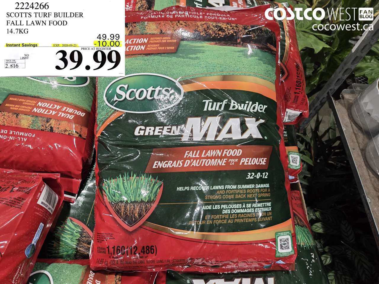 2224266 SCOTTS TURF BUILDER FALL LAWN FOOD 14.7KG ($10.00 INSTANT SAVINGS EXPIRES ON 2026-09-23) $39.99