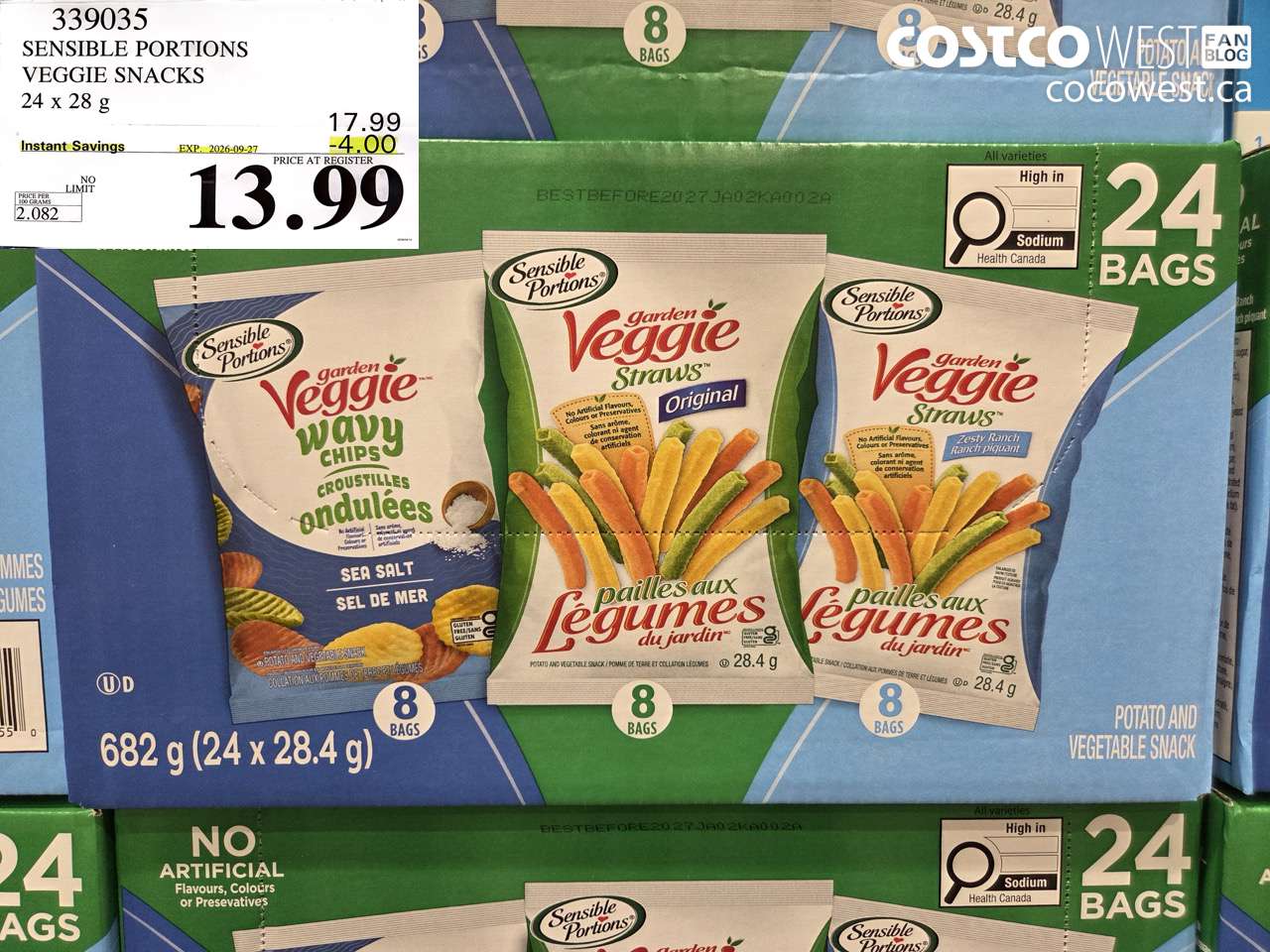 339035 SENSIBLE PORTIONS VEGGIE SNACKS 24 X 28 G ($4.00 INSTANT SAVINGS EXPIRES ON 2026-09-27) $13.99