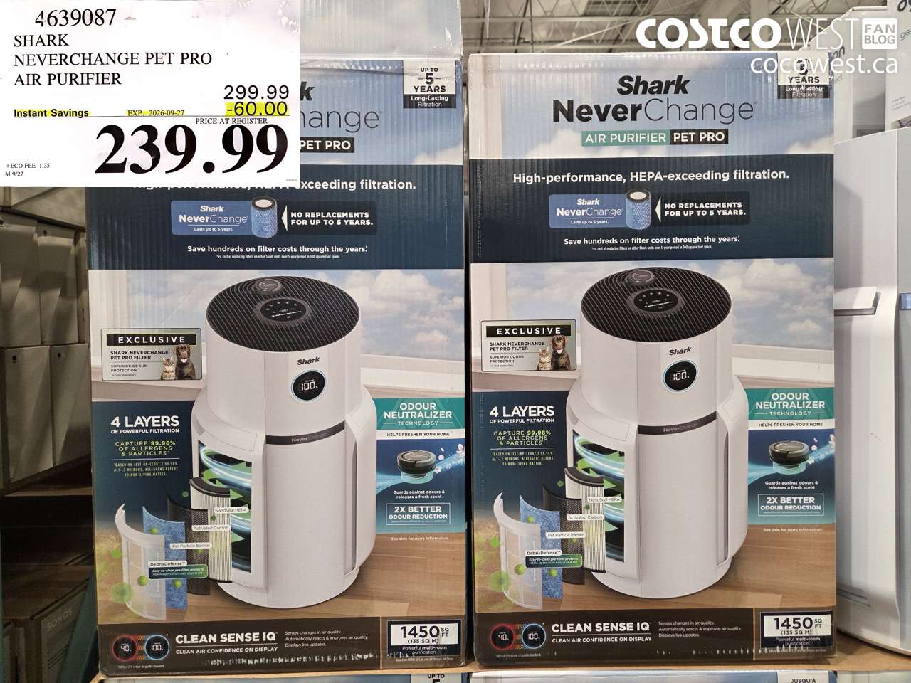 4639087 SHARK NEVERCHANGE PET PRO AIR PURIFIER ($60.00 INSTANT SAVINGS EXPIRES ON 2026-09-27) $239.99