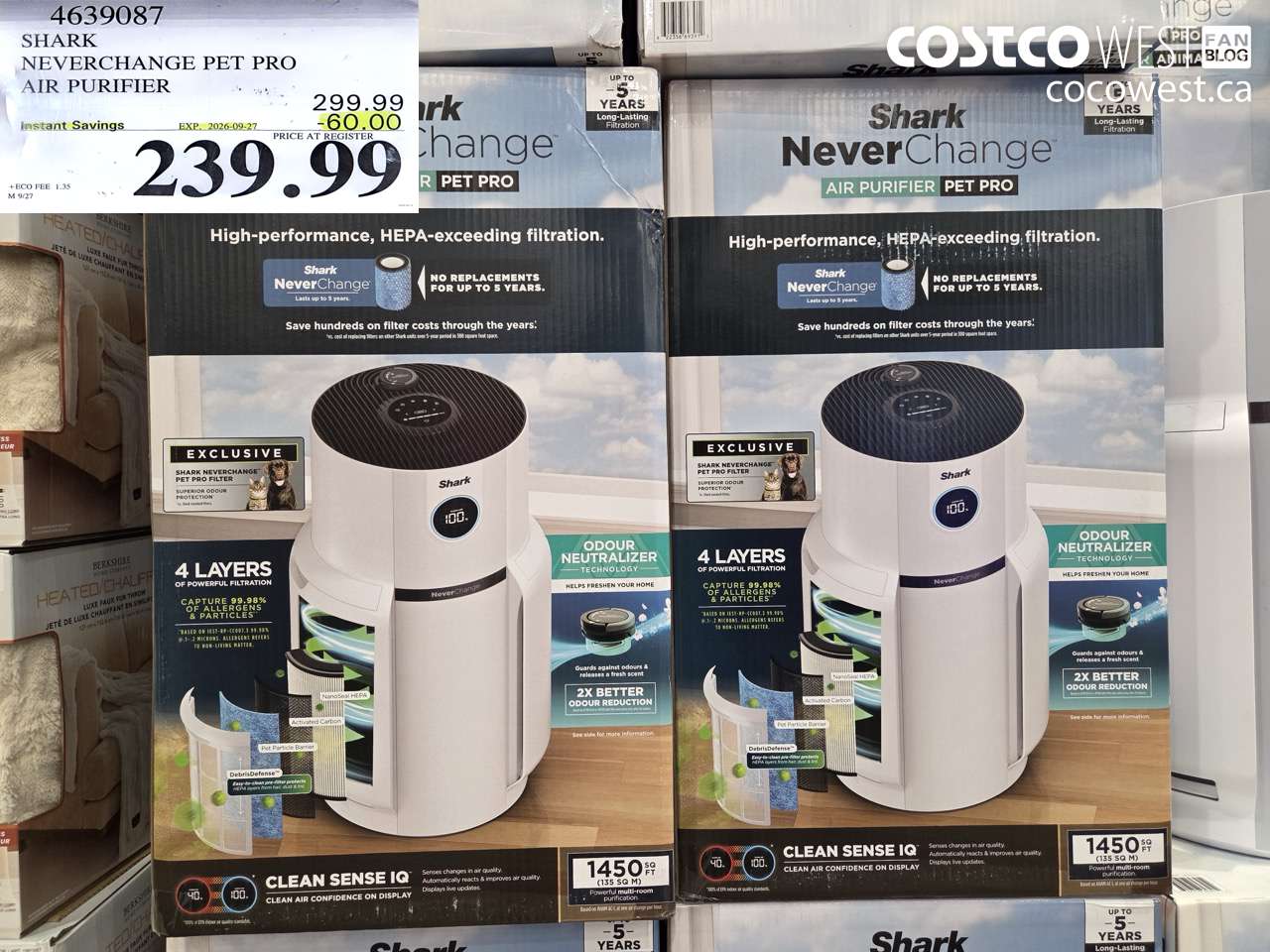 4639087 SHARK NEVERCHANGE PET PRO AIR PURIFIER ($60.00 INSTANT SAVINGS EXPIRES ON 2026-09-27) $239.99