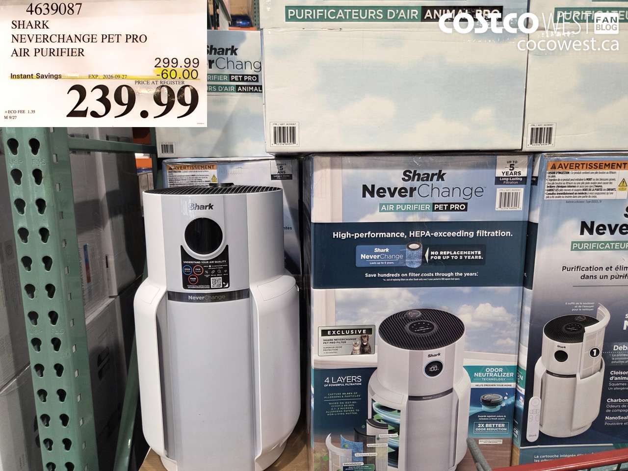 4639087 SHARK NEVERCHANGE PET PRO AIR PURIFIER ($60.00 INSTANT SAVINGS EXPIRES ON 2026-09-27) $239.99