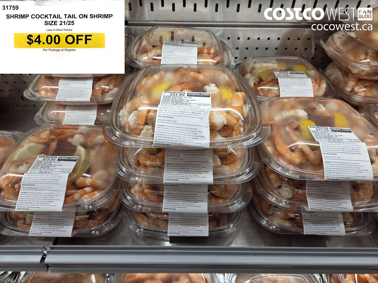 31759 SHRIMP COCKTAIL TAIL ON SHRIMP SIZE 21/25 ($4.00 INSTANT SAVINGS)