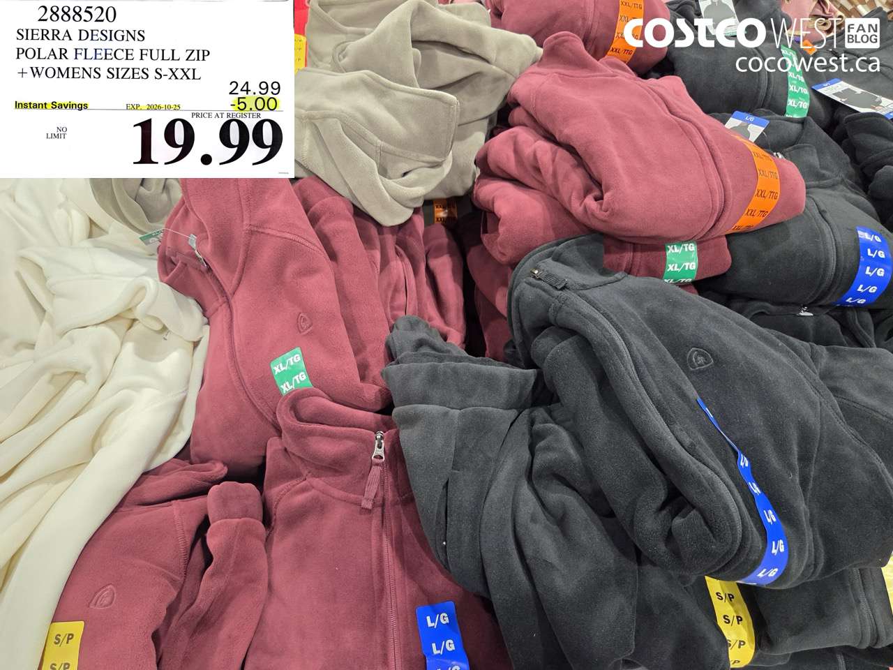 2888520 SIERRA DESIGNS POLAR FLEECE FULL ZIP WOMENS SIZES S-XXL ($5.00 INSTANT SAVINGS EXPIRES ON 2026-10-25) $19.99