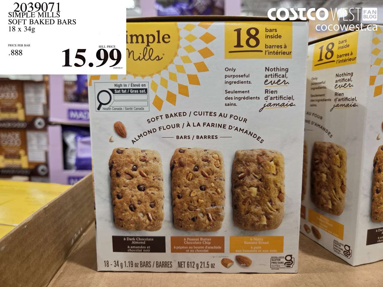 2039071 SIMPLE MILLS SOFT BAKED BARS 18 X 34G $15.99
