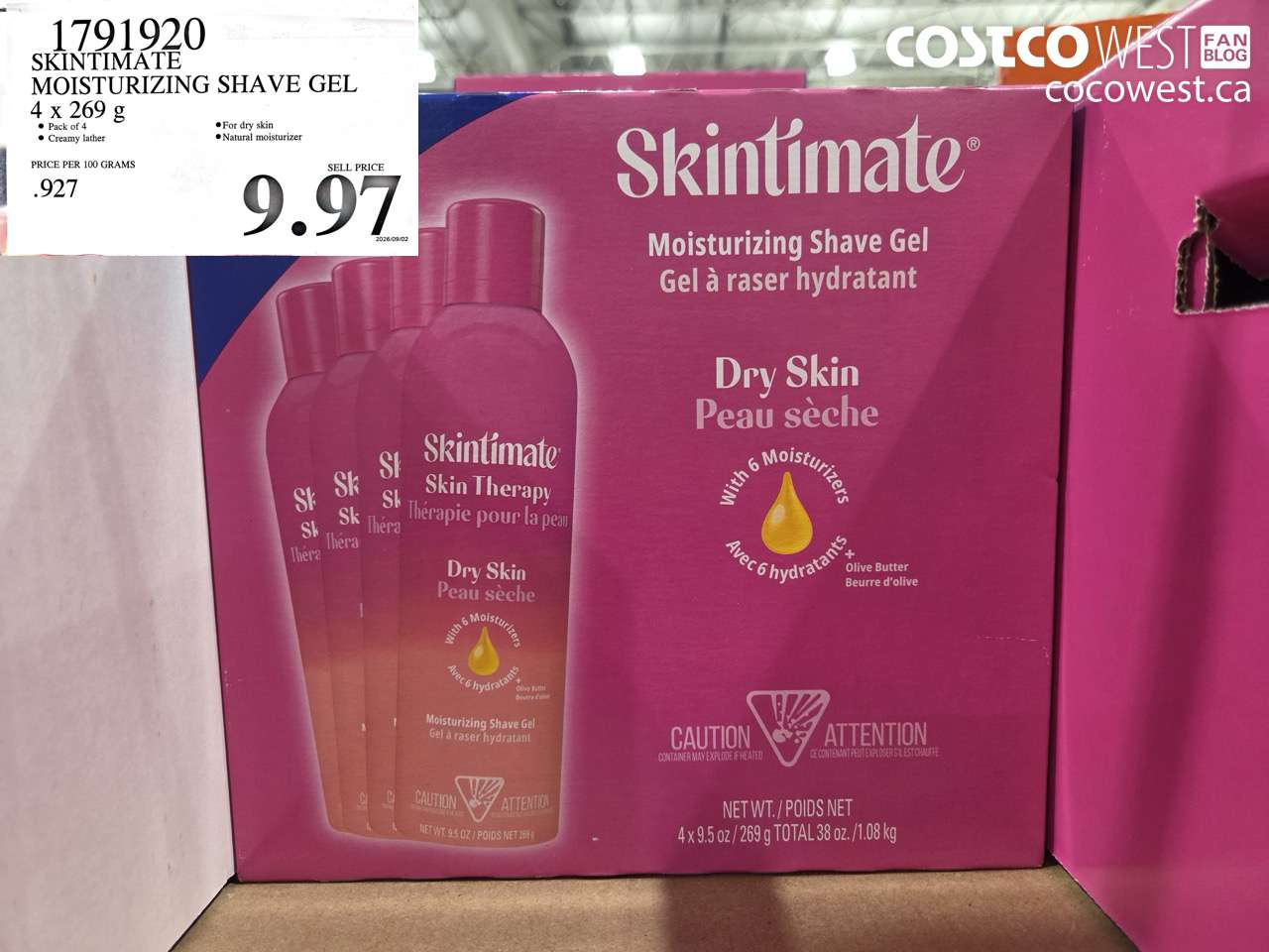 1791920 SKINTIMATE MOISTURIZING SHAVE GEL 4 X 269 G $9.97