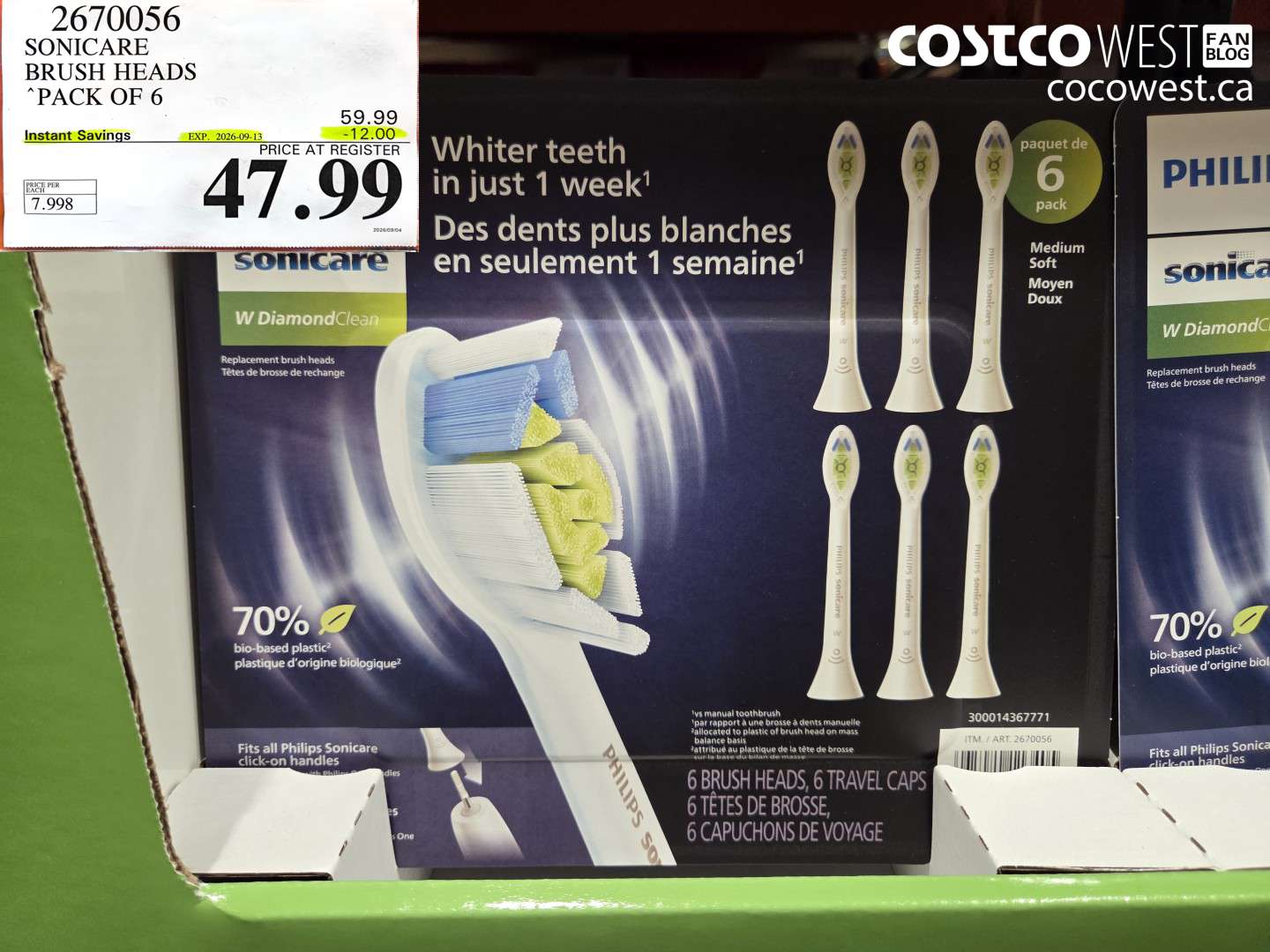 2670056 SONICARE BRUSH HEADS PACK OF 6 ($12.00 INSTANT SAVINGS EXPIRES ON 2026-09-13) $47.99