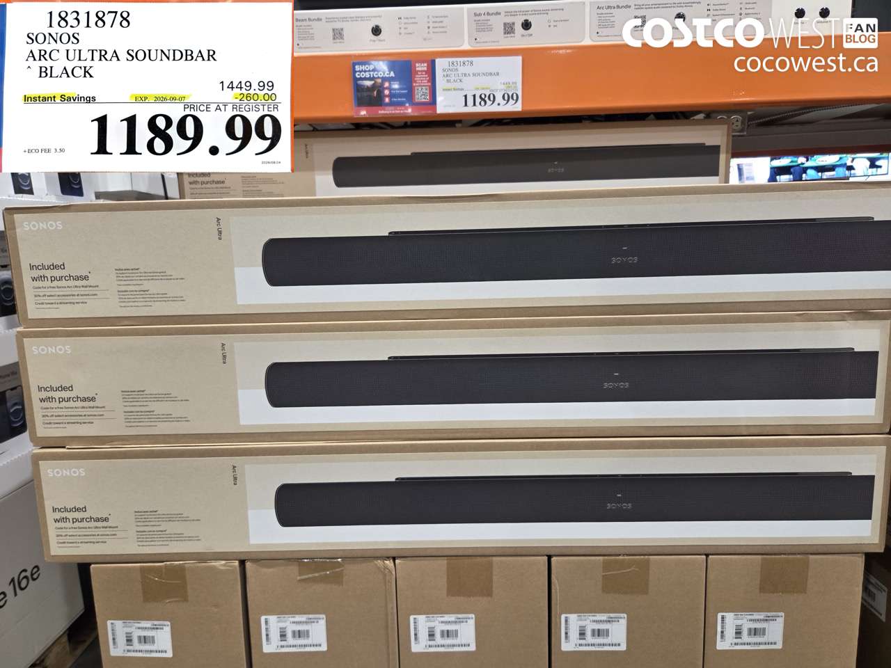 1831878 SONOS ARC ULTRA SOUNDBAR BLACK ($260.00 INSTANT SAVINGS EXPIRES ON 2026-09-07) $1189.99