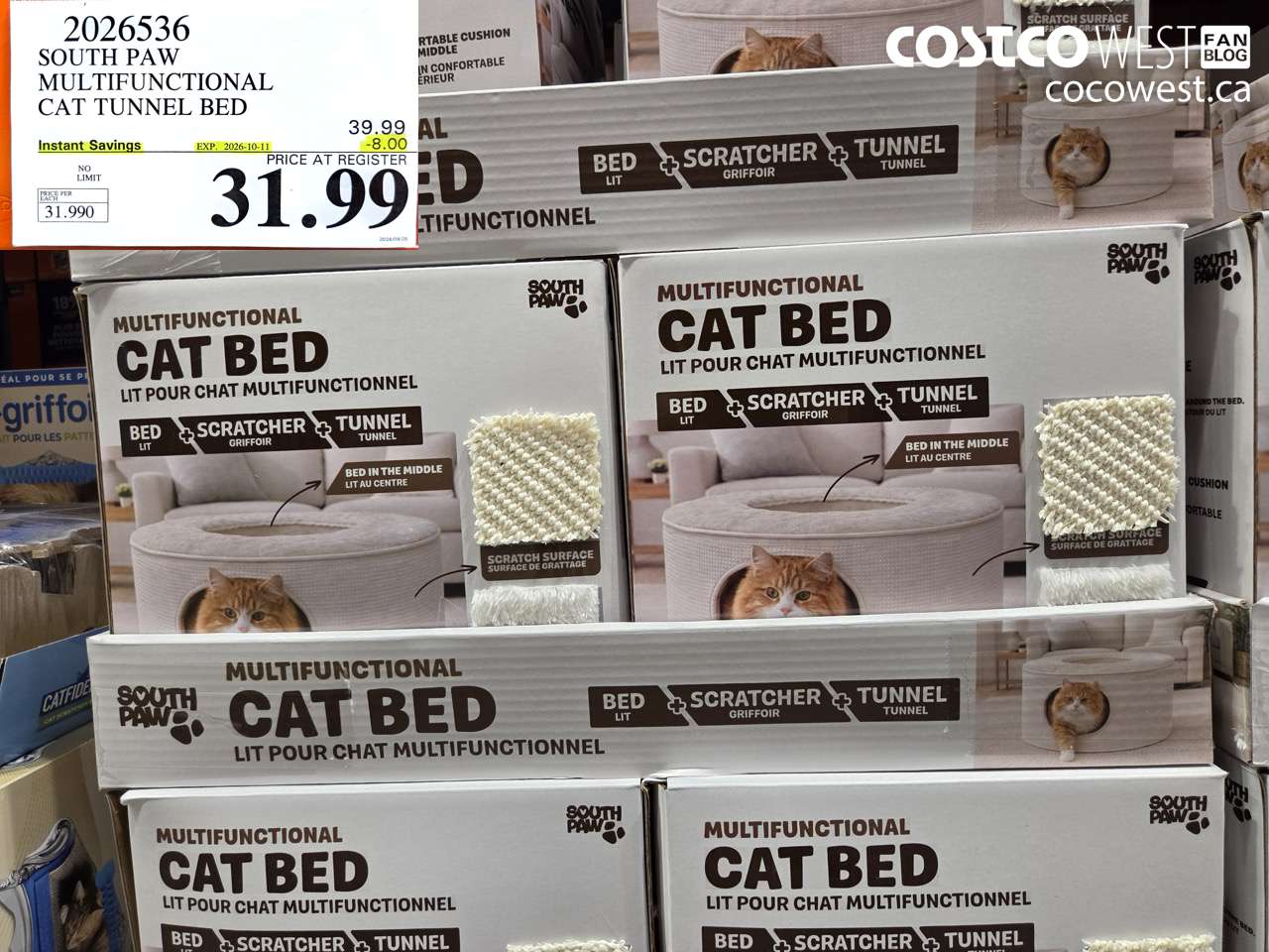 2026536 SOUTH PAW MULTIFUNCTIONAL CAT TUNNEL BED ($8.00 INSTANT SAVINGS EXPIRES ON 2026-10-11) $31.99