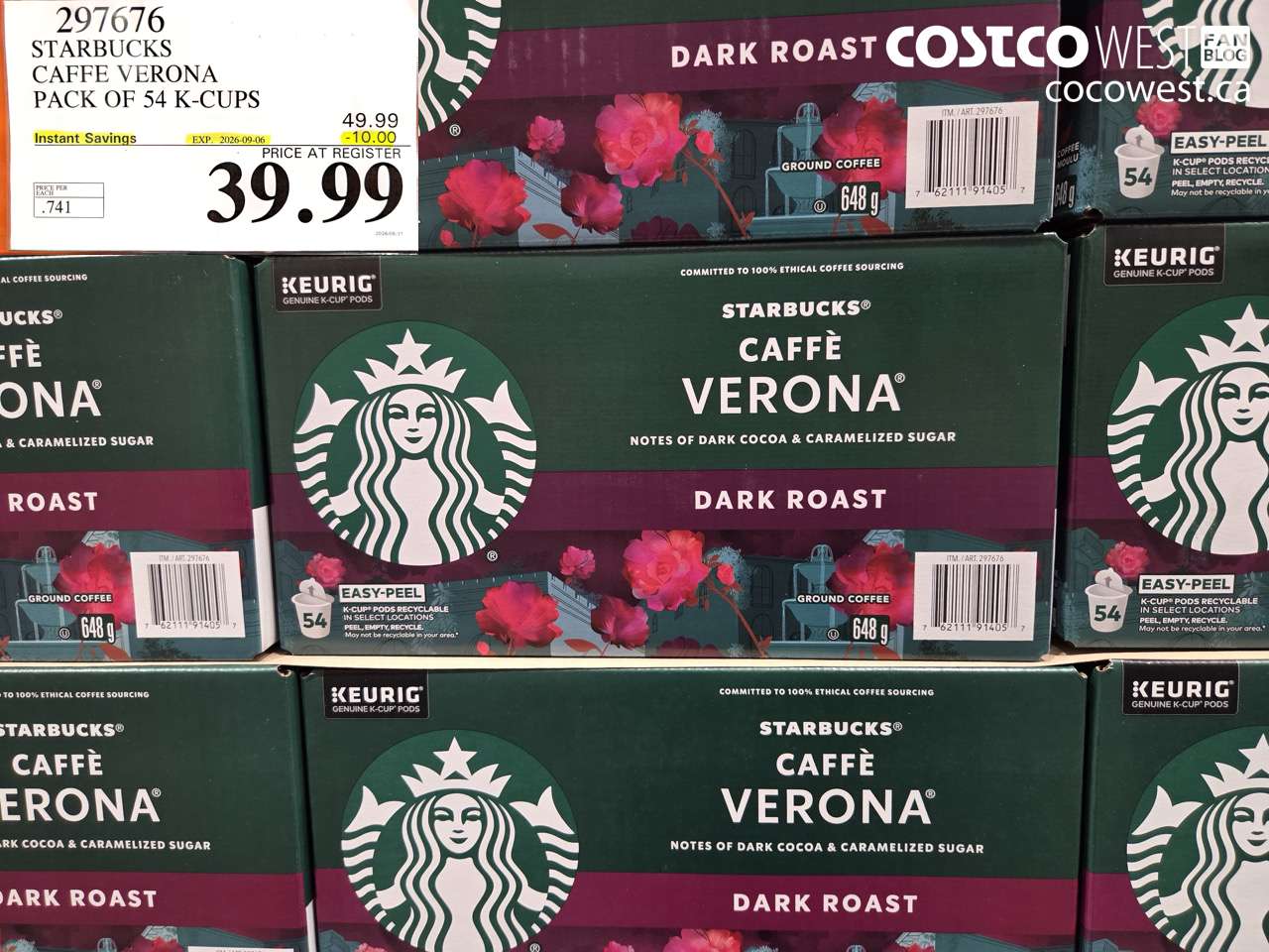 297676 STARBUCKS CAFFE VERONA PACK OF 54 K-CUPS ($10.00 INSTANT SAVINGS EXPIRES ON 2026-09-06) $39.99