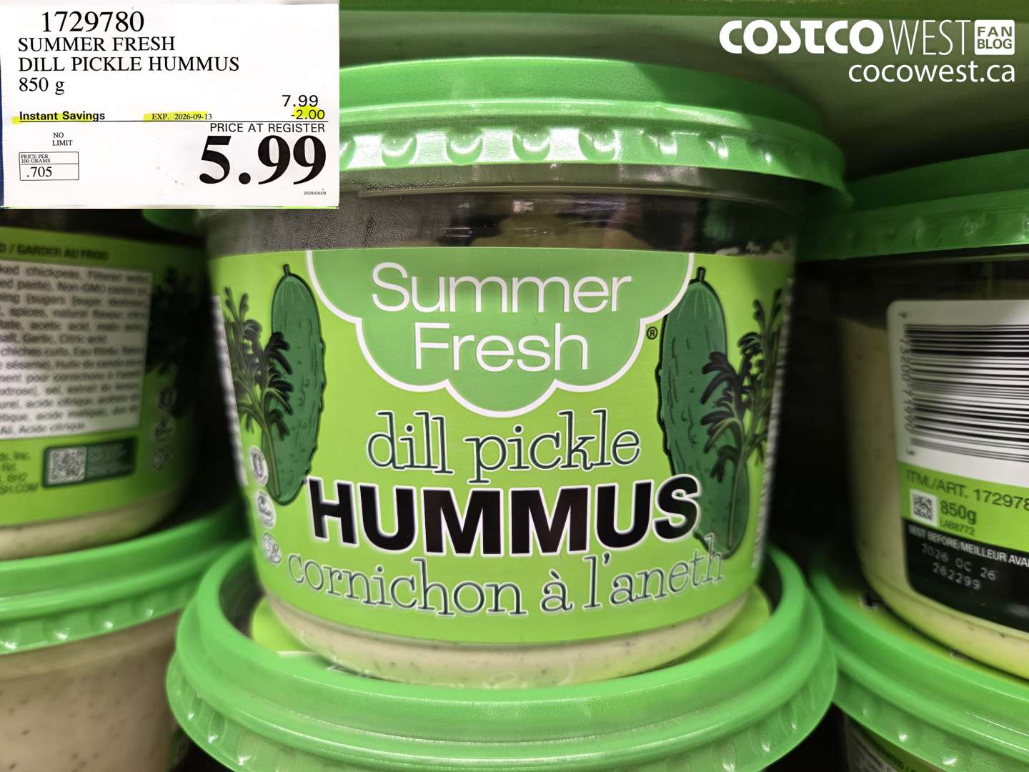 1729780 SUMMER FRESH DILL PICKLE HUMMUS 850 G ($2.00 INSTANT SAVINGS EXPIRES ON 2026-09-13) $5.99