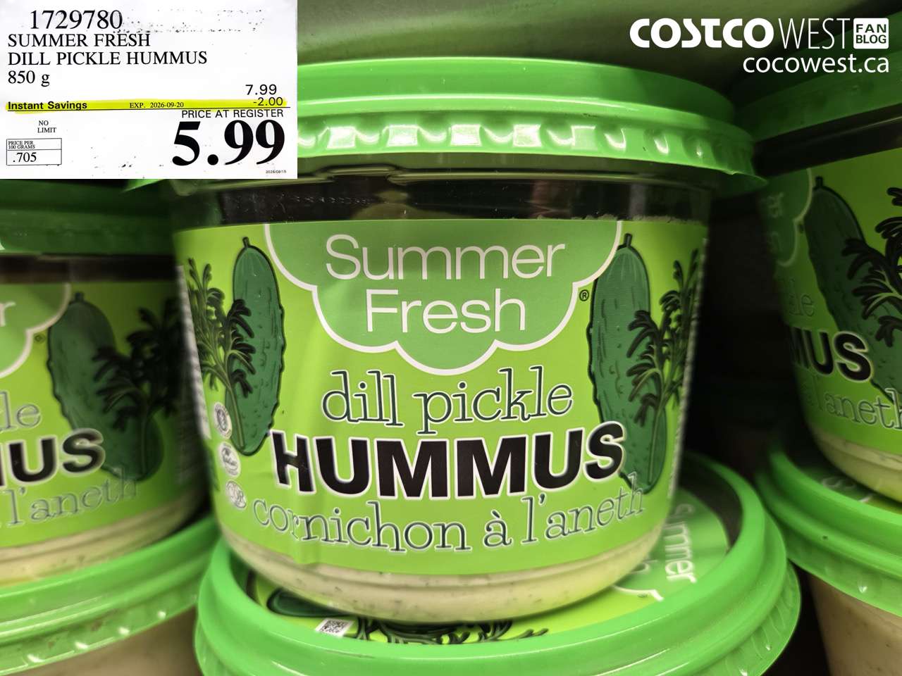 1729780 SUMMER FRESH DILL PICKLE HUMMUS 850 G ($2.00 INSTANT SAVINGS EXPIRES ON 2026-09-20) $5.99