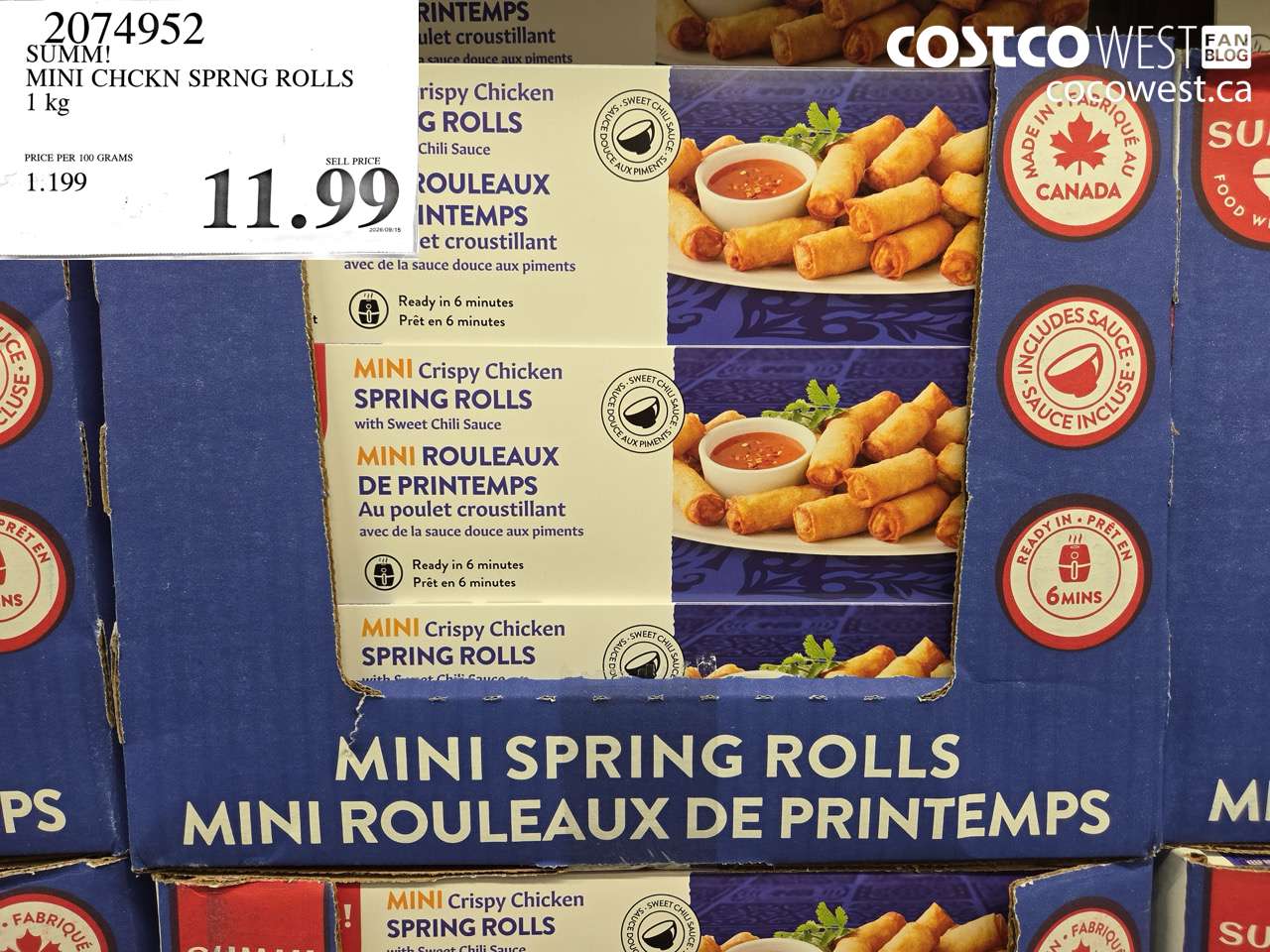 2074952 SUMM! MINI CHCKN SPRNG ROLLS 1 KG $11.99