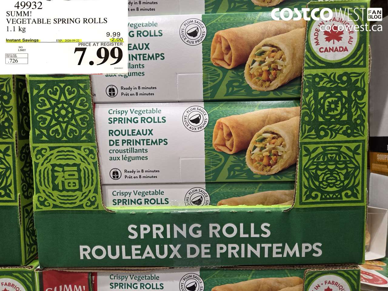 49932 SUMM! VEGETABLE SPRING ROLLS 1.1 KG ($2.00 INSTANT SAVINGS EXPIRES ON 2026-09-22) $7.99