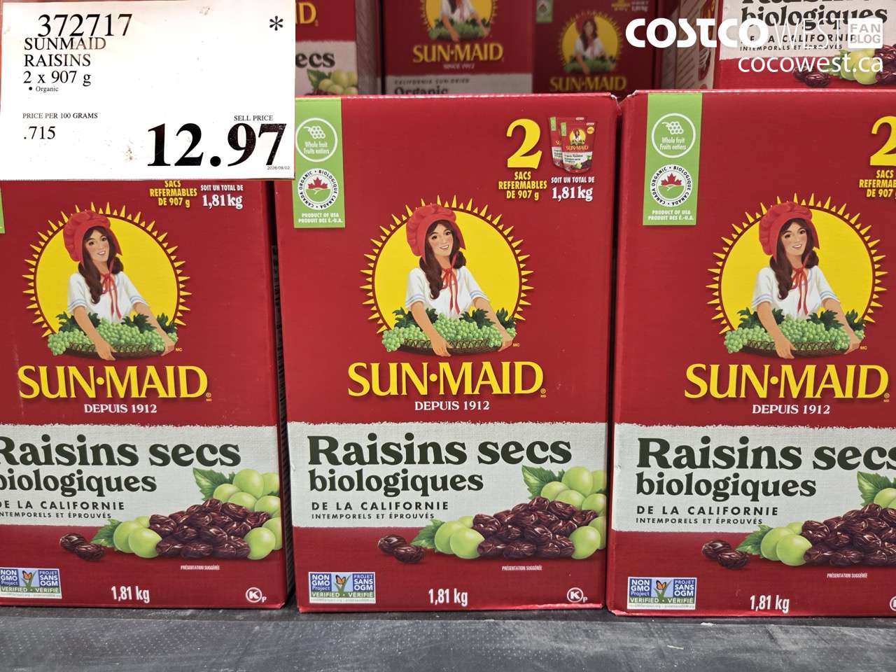 372717 SUNMAID RAISINS 2 X 907 G $12.97
