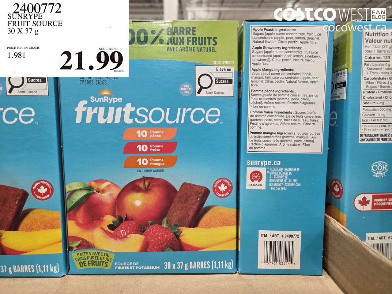 2400772 SUNRYPE FRUIT SOURCE 30 X 37 G $21.99