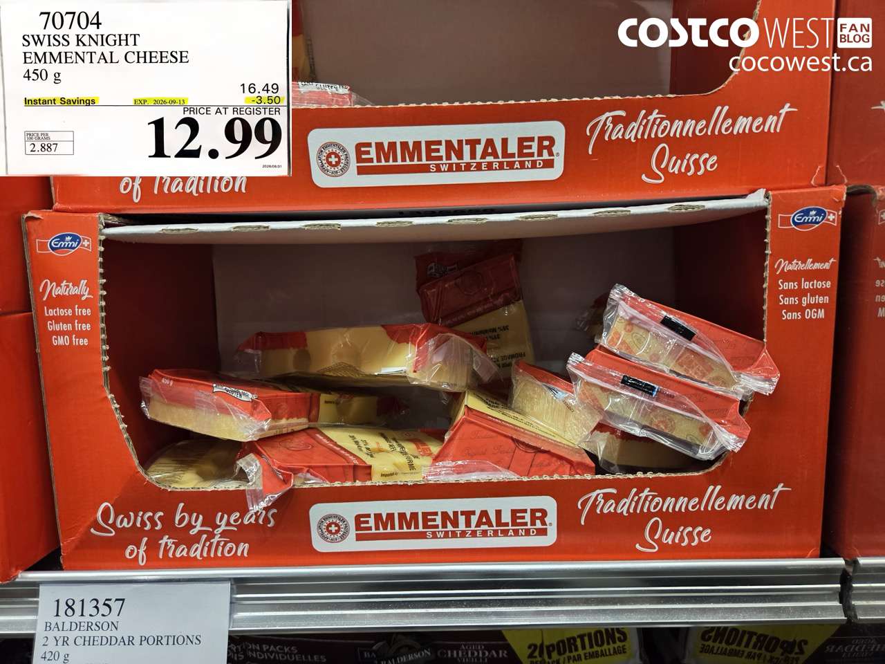 70704 SWISS KNIGHT EMMENTAL CHEESE 450 G ($3.50 INSTANT SAVINGS EXPIRES ON 2026-09-13) $12.99