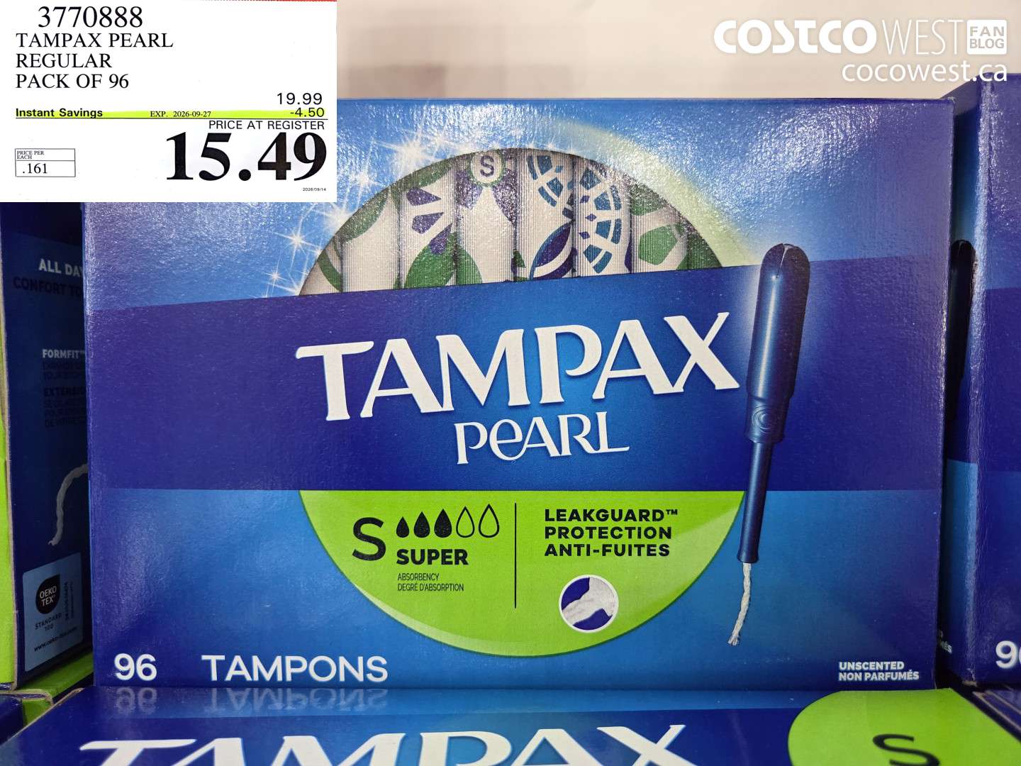 TAMPAX PEARL REGULAR PACK OF 96