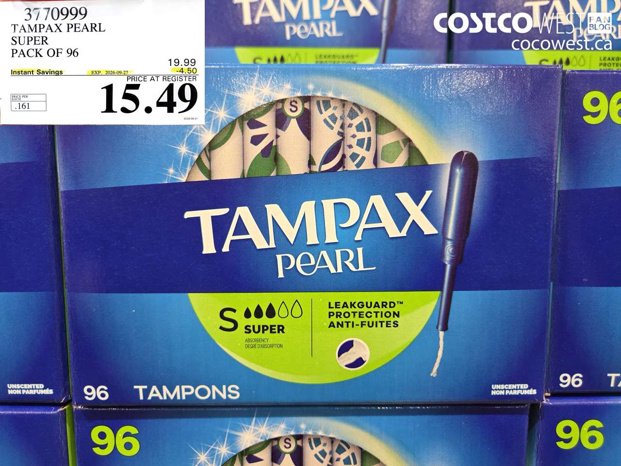 3770999 TAMPAX PEARL SUPER PACK OF 96 ($4.50 INSTANT SAVINGS EXPIRES ON 2026-09-27) $15.49