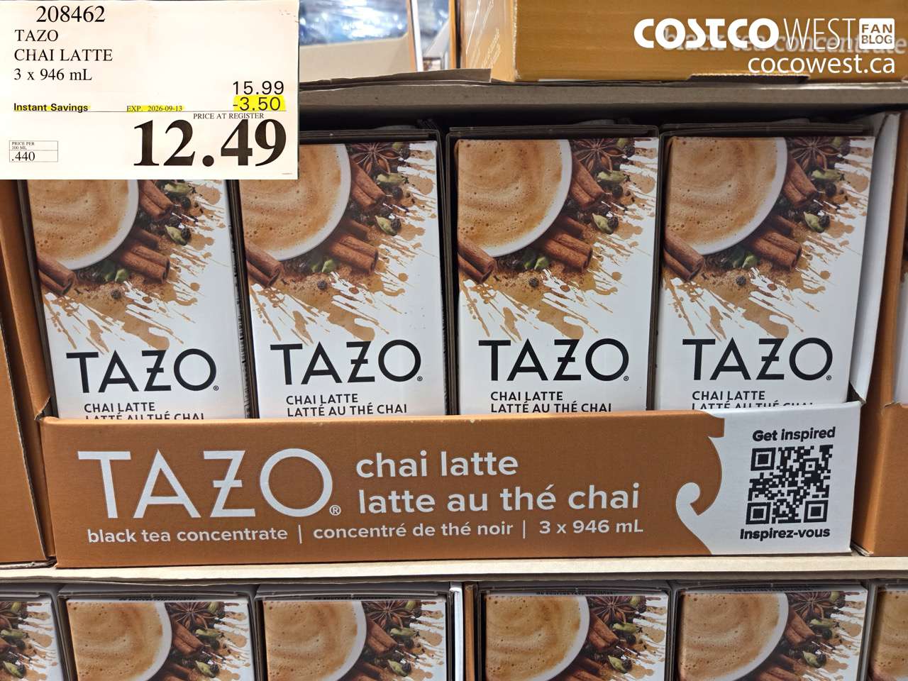 208462 TAZO CHAI LATTE 3 X 946 ML ($3.50 INSTANT SAVINGS EXPIRES ON 2026-09-13) $12.49
