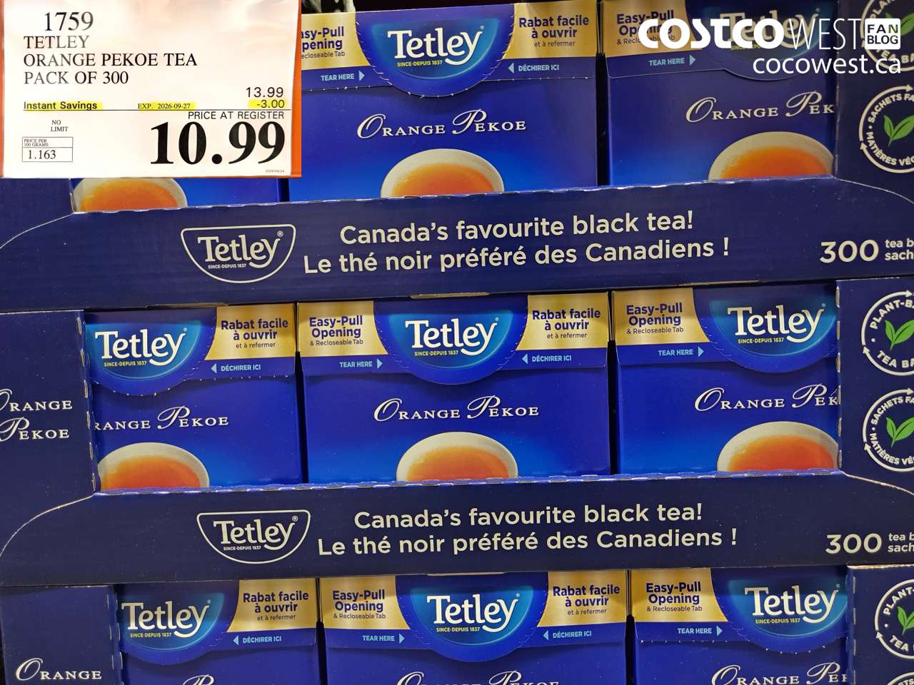 1759 TETLEY ORANGE PEKOE TEA PACK OF 300 ($3.00 INSTANT SAVINGS EXPIRES ON 2026-09-27) $10.99