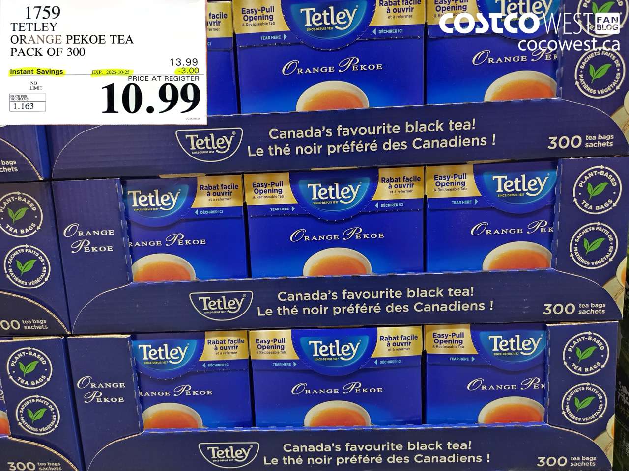 1759 TETLEY ORANGE PEKOE TEA PACK OF 300 ($3.00 INSTANT SAVINGS EXPIRES ON 2026-10-25) $10.99