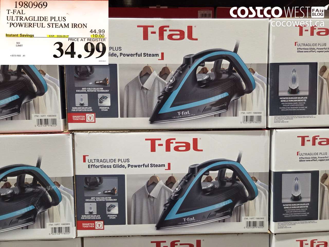 1980969 T-FAL ULTRAGLIDE PLUS POWERFUL STEAM IRON ($10.00 INSTANT SAVINGS EXPIRES ON 2026-09-27) $34.99