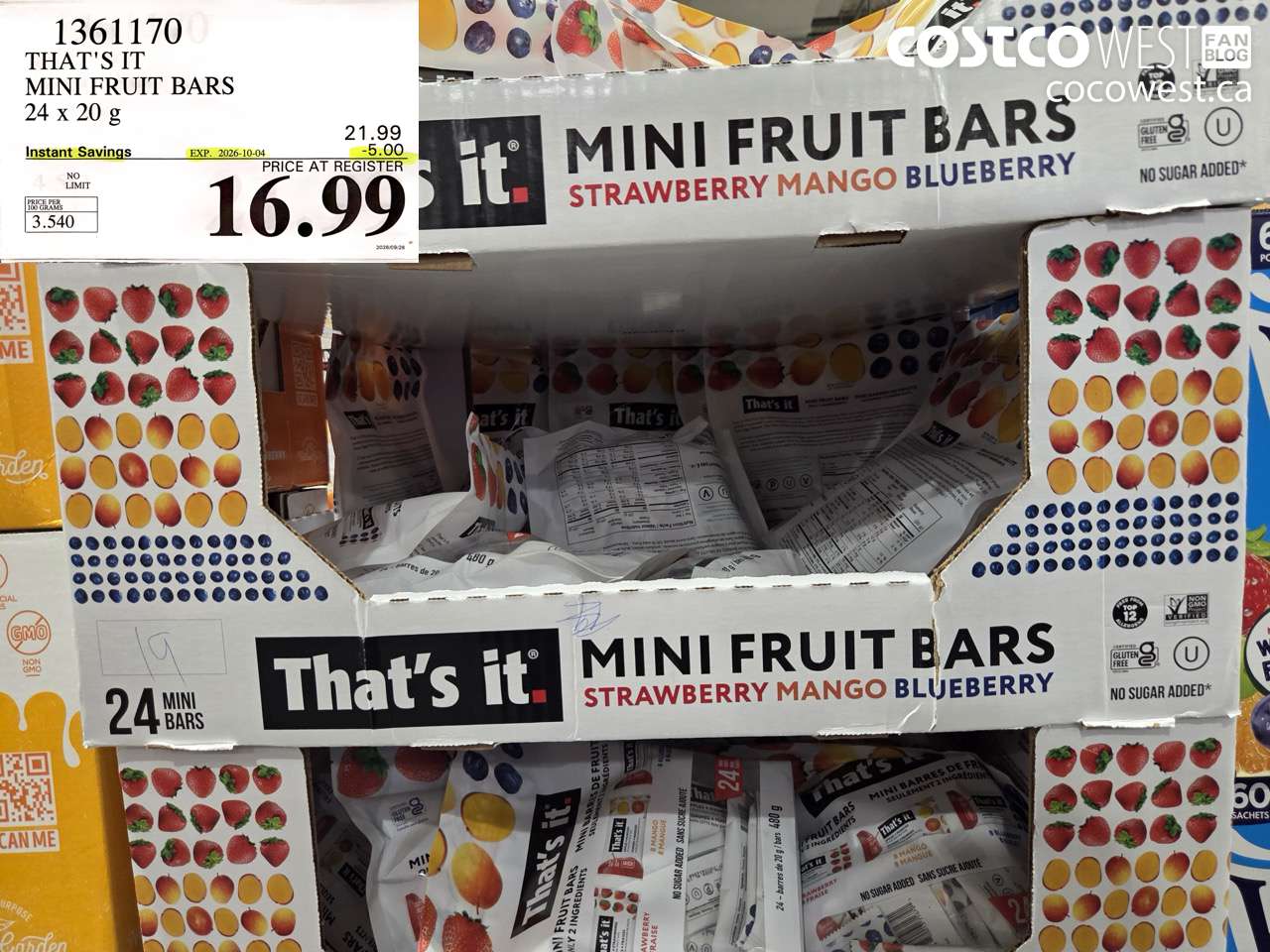 1361170 THAT'S IT MINI FRUIT BARS 24 X 20 G ($5.00 INSTANT SAVINGS EXPIRES ON 2026-10-04) $16.99
