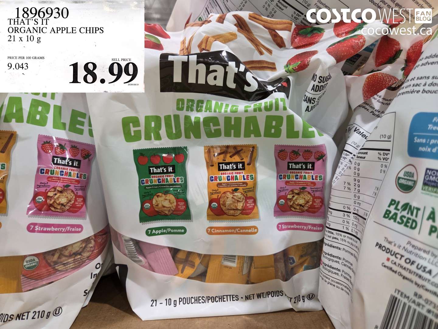 1896930 THAT'S IT ORGANIC APPLE CHIPS 21 X 10 G $18.99