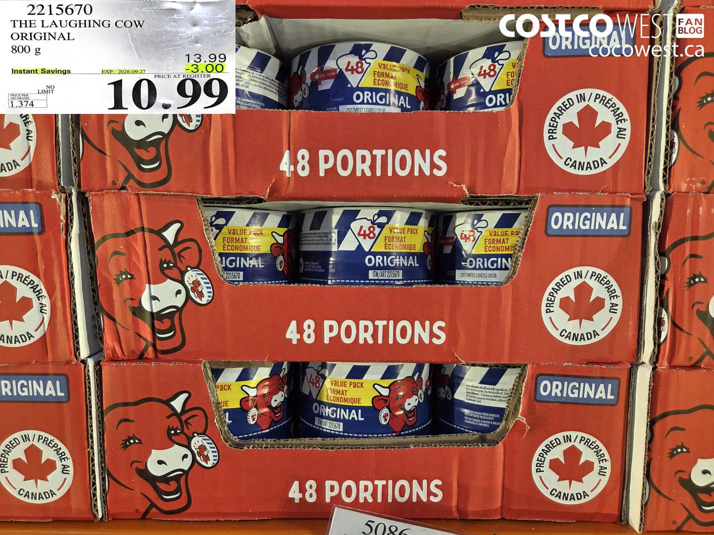 2215670 THE LAUGHING COW ORIGINAL 800 G ($3.00 INSTANT SAVINGS EXPIRES ON 2026-09-27) $10.99