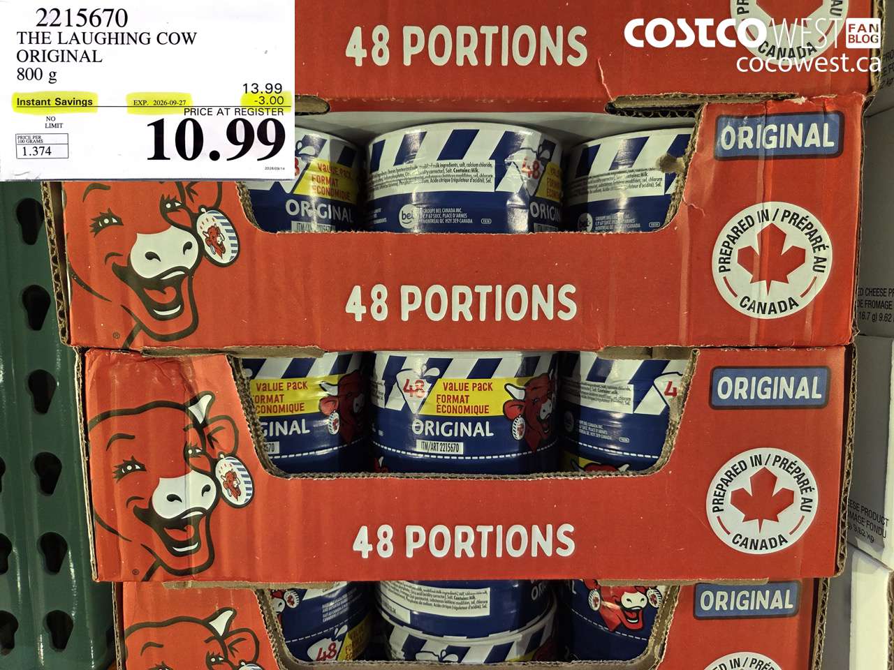 2215670 THE LAUGHING COW ORIGINAL 800 G ($3.00 INSTANT SAVINGS EXPIRES ON 2026-09-27) $10.99