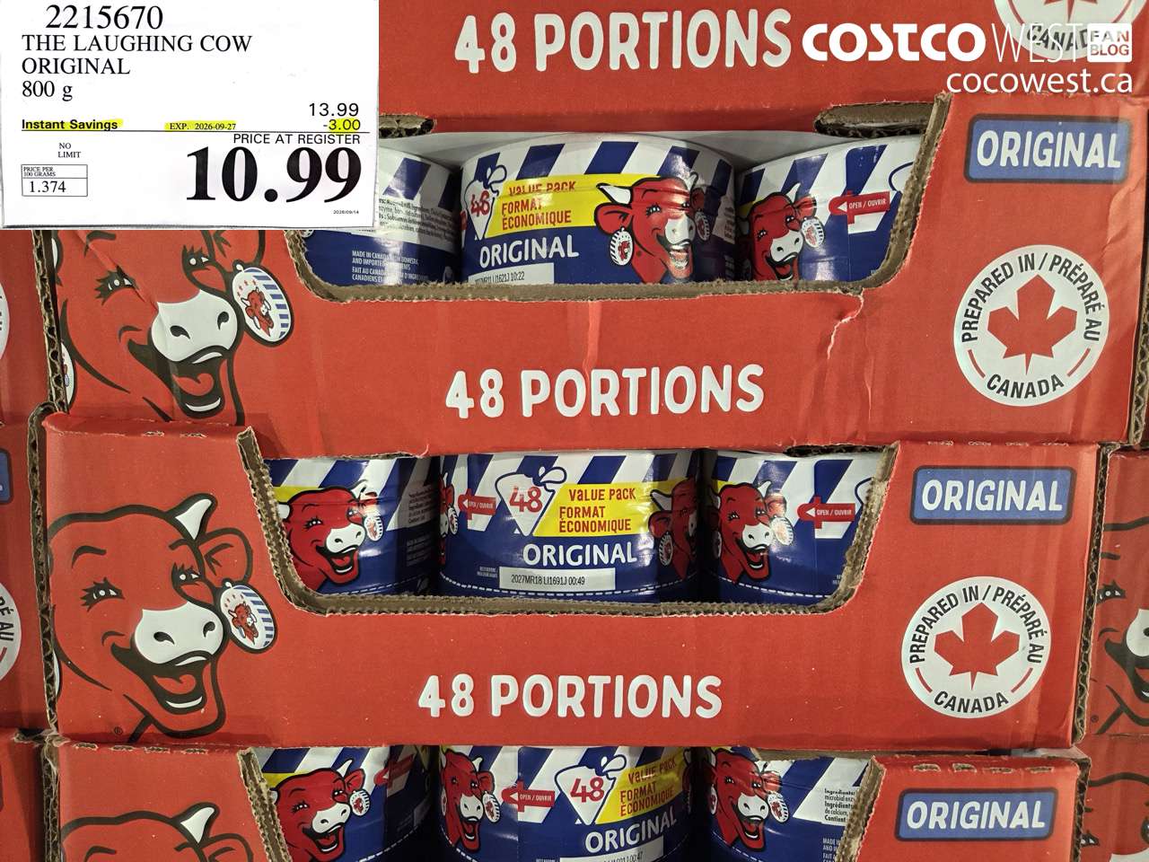 2215670 THE LAUGHING COW ORIGINAL 800 G ($3.00 INSTANT SAVINGS EXPIRES ON 2026-09-27) $10.99