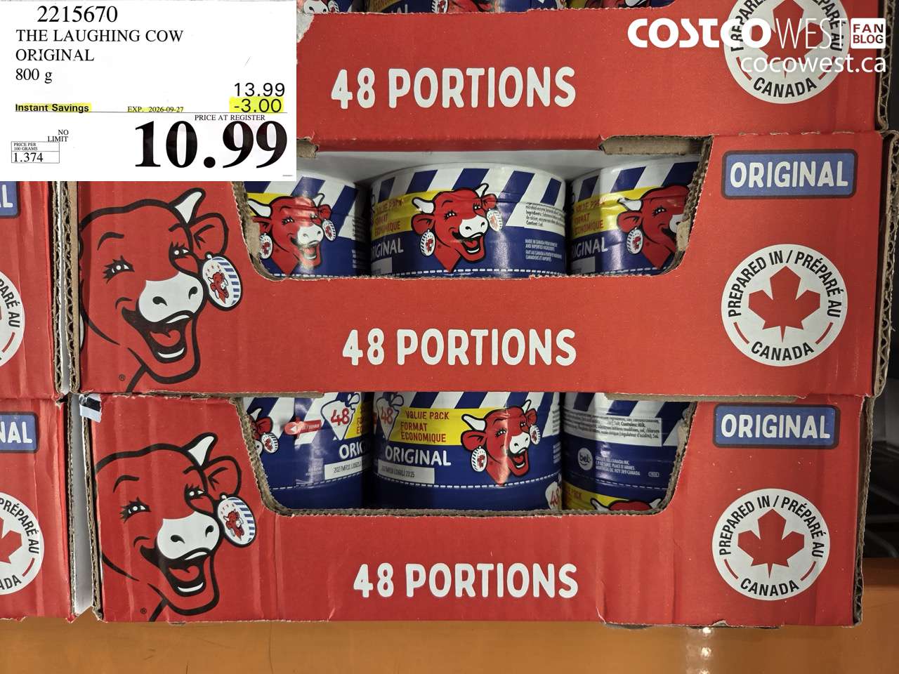 2215670 THE LAUGHING COW ORIGINAL 800 G ($3.00 INSTANT SAVINGS EXPIRES ON 2026-09-27) $10.99