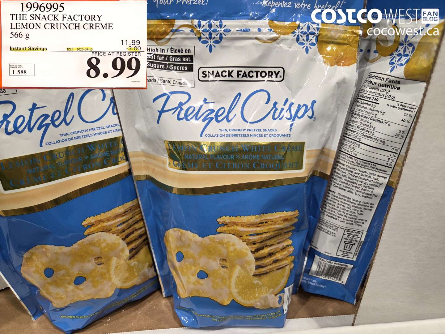 1996995 THE SNACK FACTORY LEMON CRUNCH CREME 566 G ($3.00 INSTANT SAVINGS EXPIRES ON 2026-09-13) $8.99