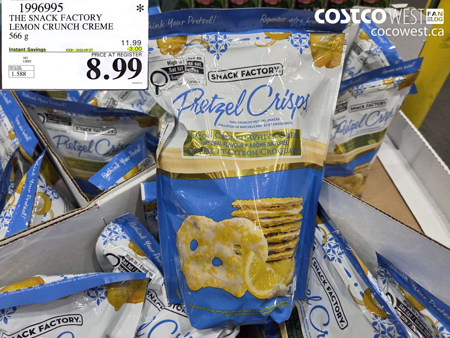 1996995 THE SNACK FACTORY LEMON CRUNCH CREME 566 G ($3.00 INSTANT SAVINGS EXPIRES ON 2026-09-27) $8.99