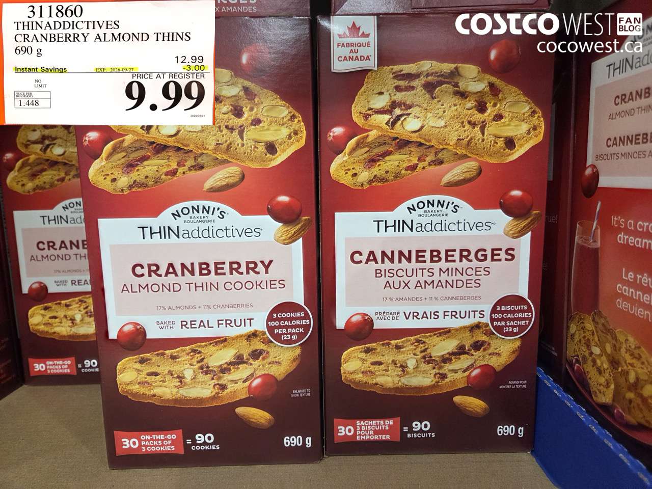 311860 THINADDICTIVES CRANBERRY ALMOND THINS 690 G ($3.00 INSTANT SAVINGS EXPIRES ON 2026-09-27) $9.99