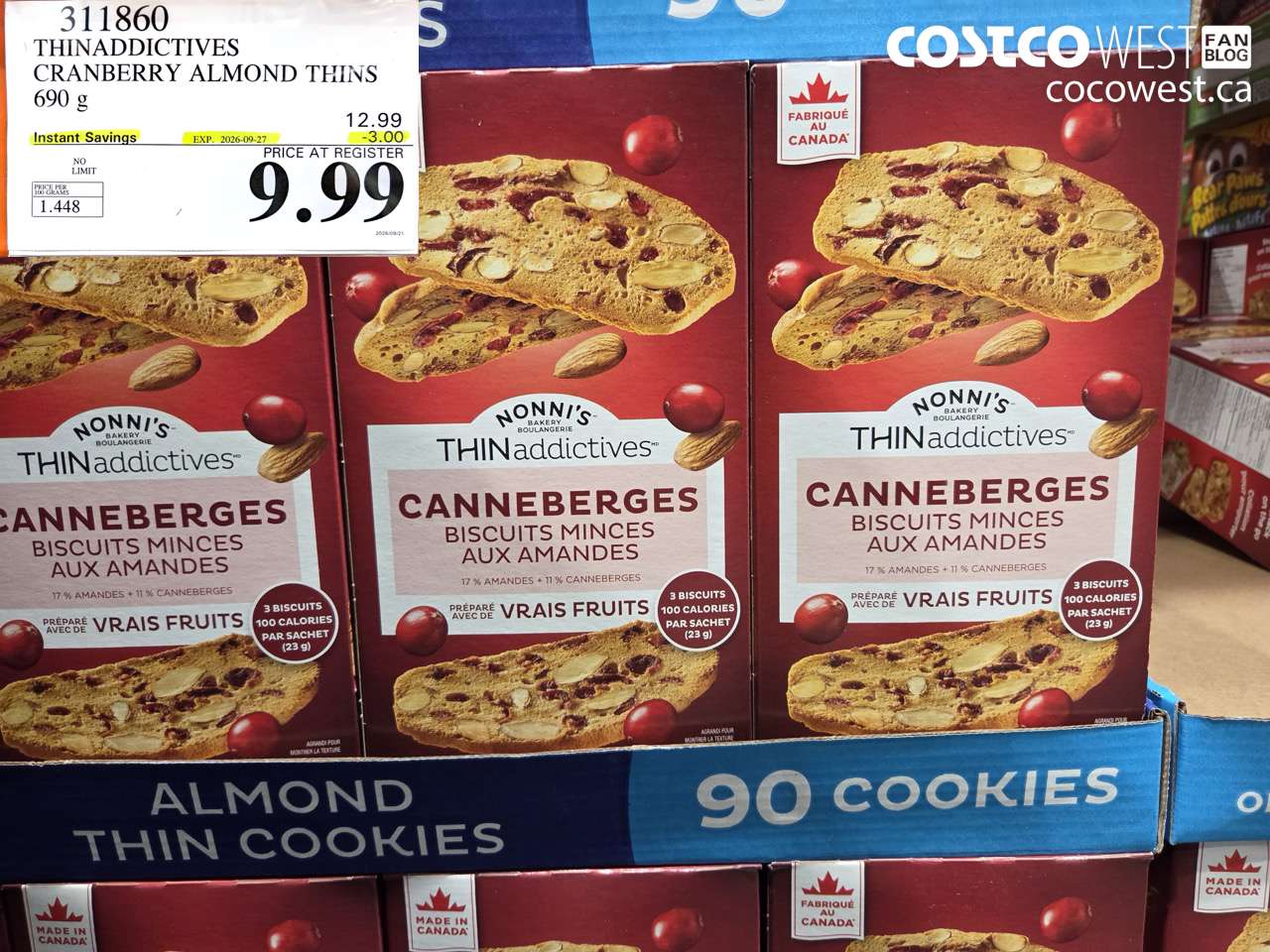 311860 THINADDICTIVES CRANBERRY ALMOND THINS 690 G ($3.00 INSTANT SAVINGS EXPIRES ON 2026-09-27) $9.99