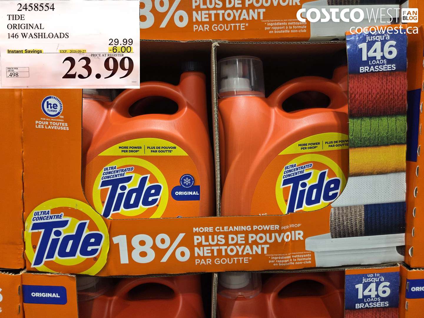 2458554 TIDE ORIGINAL 146 WASHLOADS ($6.00 INSTANT SAVINGS EXPIRES ON 2026-09-27) $23.99